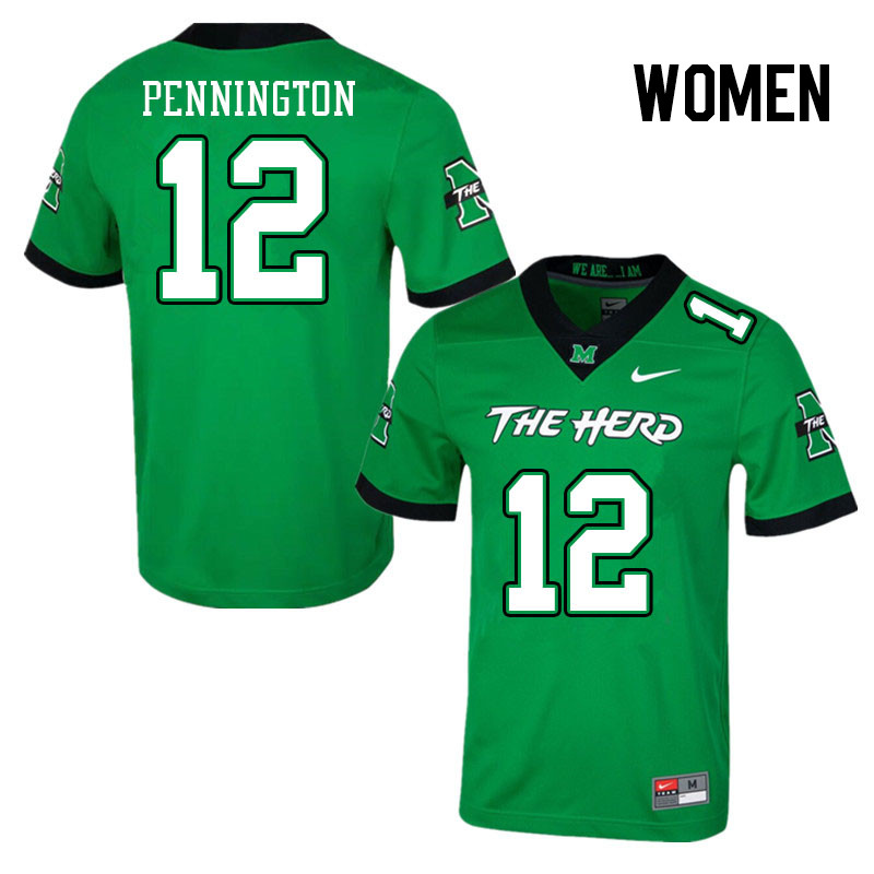 Women #12 Cole Pennington Marshall Thundering Herd College Football Jerseys Stitched-Green - Click Image to Close